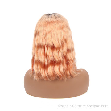 Wholesale Straight Raw Indian Virgin Human Hair Short Blonde 1B 613 Pink Blue Gold Color Bob Lace Front Human Hair Wig Vendor